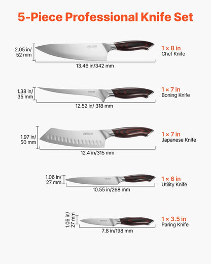 Kitchen Knife Set 5 Piece Damascus Steel Chef Knives