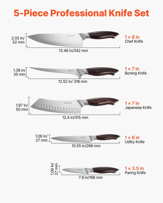 Kitchen Knife Set 5 Piece Damascus Steel Chef Knives
