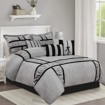 Closeout - 7 Piece Microfiber Ruffle and Patchwork Comforter Set
