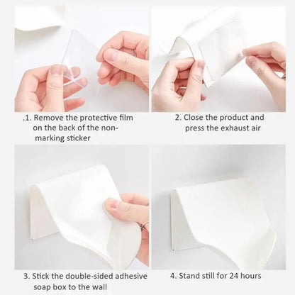 Wall-suction Drain Soap Dish Decorative Drainage Soap Holder Soap Holder Storage Container Home Bathroom Kitchen Accessories Self Adhesive Soap Drain Rack Soap Holder with Hook Wall Mount Soap Dish with Hook Sponge Soap Draining Tray Plate
